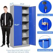 Yizosh Metal Garage Storage Cabinet With 2 Doors And 5 Adjustable Shelves - 71" Steel Lockable File Cabinet,Locking Tool Cabinets For Office,Home,Garage,Gym,School (Black) - Gray Blue - View 9