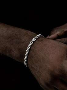 Men's Retro Cuban Link Cross Pendant Necklace And Bracelet Set - Silver - View 5