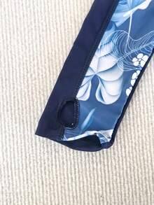 1pc Contrast Tropical Print One-Piece Swimsuit For Women, Casual Sports Swimming Surfing Suit, For Summer Beach Vacation