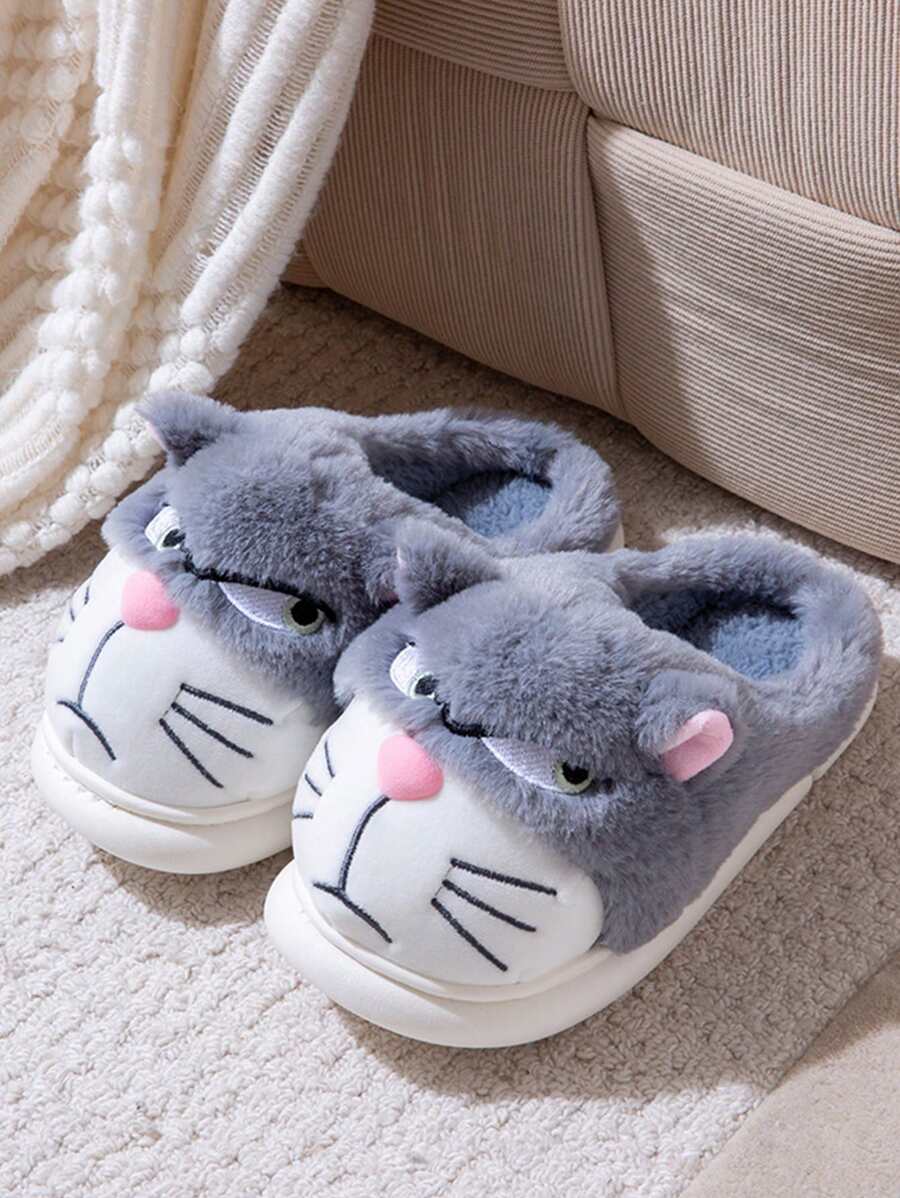 Women's Thermal Slippers, New Cute Cat Design, Warm & Comfortable, Thick Bottom Couple Indoor Slippers, Winter