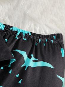 幼儿男孩卡通恐龙图案夜光长袖上衣和裤子睡衣套装（仅在紫外线下发光） - 藍色 - 查看 7