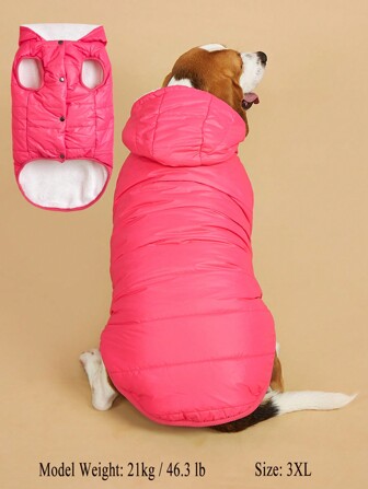 1 vestă din fleece caldă cu glugă, culoare uni, pentru câini de talie mică/medie, potrivită pentru rase precum Border Collie, Pudel, Corgi, Beagle, toamna/iarna