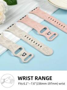 Dây đeo đồng hồ khắc hoa 3D tương thích với Apple Watch 49mm 46mm 45mm 44mm 42mm 41mm 40mm 38mm, Dây đeo silicon thể thao chống nước hình bướm và hoa, dây đeo thay thế tương thích với Series 11 10 9 8 7 6 5 4 3 2 1 SE dành cho nữ - Starlight - Xem 11