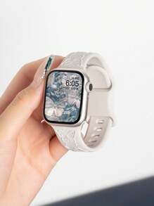 Dây đeo đồng hồ khắc hoa 3D tương thích với Apple Watch 49mm 46mm 45mm 44mm 42mm 41mm 40mm 38mm, Dây đeo silicon thể thao chống nước hình bướm và hoa, dây đeo thay thế tương thích với Series 11 10 9 8 7 6 5 4 3 2 1 SE dành cho nữ - Starlight - Xem 12