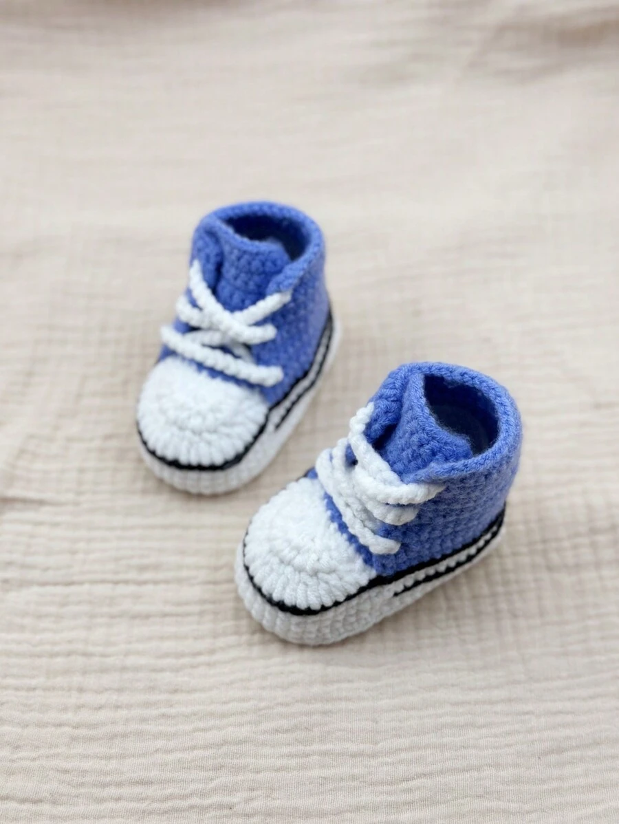 1 Pair Handmade Crochet Infant Booties, Indoor Soft Sole Prewalker Shoes - Mauve Purple - View 1
