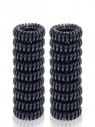 18pcs Black High Elasticity Non-Damaging Casual Spiral Hair Ties, Spiral Hair Tie, Plastic Spring Coils Hair Ties For Women Ponytail, TPU Material Waterproof For Shower, Suitable For Home, Dorm, School, Daily, Date, Travel, Yoga, Swimming, Running, Cycling Ponytail Holders Hair Elastics Hair Rubber Bands Scrunchies Hair Rope ,Gym Sport Outfit Hair Accessories