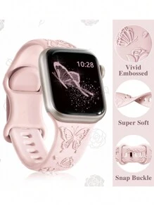 Pulseira de silicone esportiva à prova d'água com estampa floral 3D gravada compatível com 49 mm, 46 mm, 45 mm, 44 mm, 42 mm, 41 mm, 40 mm e 38 mm, pulseira de substituição compatível com série 10, 9, 8, 7, 6, 5, 4, 3, 2, 1 SE para mulheres