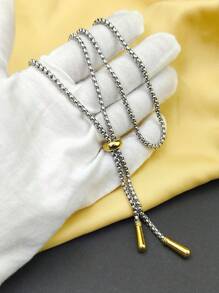 1pc Fashion Minimalist Luxury 18K Gold Plated Stainless Steel Y-Shaped Tassel Necklace, Suitable For Women's Daily Wear, Gift For Family, Friends, Sisters Valentines