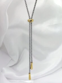 1pc Fashion Minimalist Luxury 18K Gold Plated Stainless Steel Y-Shaped Tassel Necklace, Suitable For Women's Daily Wear, Gift For Family, Friends, Sisters Valentines