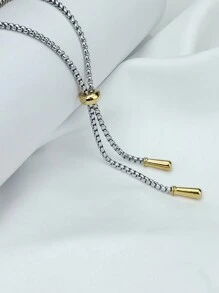 1pc Fashion Minimalist Luxury 18K Gold Plated Stainless Steel Y-Shaped Tassel Necklace, Suitable For Women's Daily Wear, Gift For Family, Friends, Sisters Valentines
