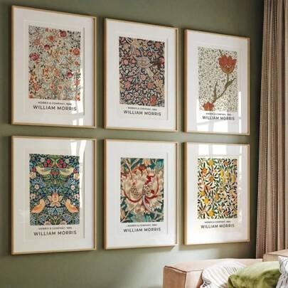 1 件 William Morris 复古花卉花卉展览海报和印刷品帆布画墙艺术画适用于客厅家居装饰无框架