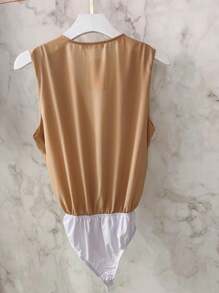 Women's Wrap Tank Top Bodysuit - 卡其色 - 查看 6