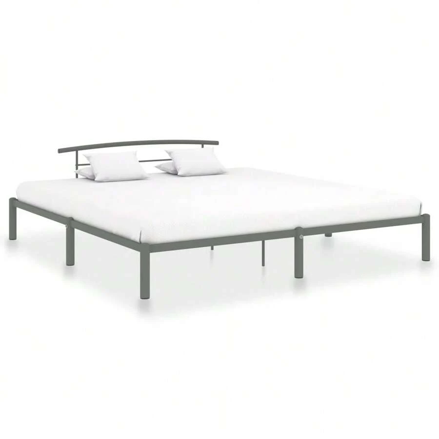 Super King Size Grey Metal Bed Frame 180x200 Cm Without Mattress Modern Design - Grey - View 1