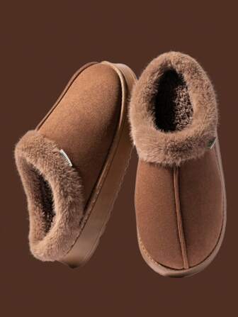 Modieuze en comfortabele heren koffiekleurige harige pantoffels, herfst/winter, slipvaste dikke, harige pantoffels, warme binnenschoenen voor mannen en vrouwen