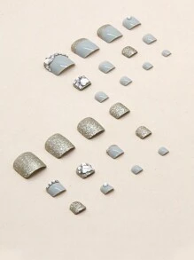 24 Pieces Of Short Square Press On Nails French Style 3D Gorgeous And Sweet Toenails, Paired With 1 Jelly Glue And 1 Nail File, Gorgeous Toenails, Suitable For Shopping, Travel, Vacation Parties, Birthdays, Etc