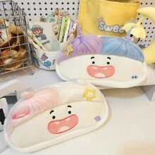 Estuche de lápices con muñeco suave y esponjoso, bolsa de almacenamiento de papelería con gran capacidad, caja de lápices bordada divertida coreana para niñas, regreso a clases, útiles escolares
