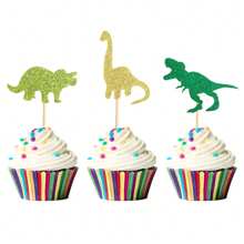 Toppers Fofos para Cupcakes de Revelação de Gênero de Dinossauro Azul e Rosa, Decorações para Festa de Aniversário Feliz Tema Jurássico para Bebê