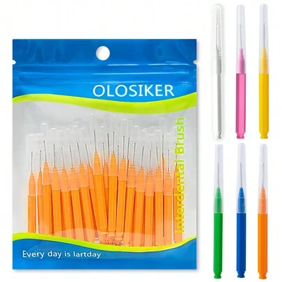 olosiker 30pcs Straight Dental Floss Brushes For Adults, Cleaning Tooth Gap, Orthodontic Braces Spaces, Tooth Cleaning Interdental Brushes, Toothpick Brushes