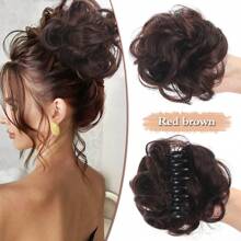 Chignon con fermaglio a pinza in capelli sintetici ricci, resistente al calore, con boccoli naturali, fermagli per extension capelli, colori nero, marrone, biondo, adatto per l'uso quotidiano, 40g 1 pezzo