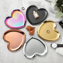 Art Deco Heart-Shaped Stainless Steel Decorative Tray, 1pc - Multipurpose Storage Dish For Jewelry And Household Items