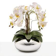 Silicone Orchid Arrangement With 4 Stems In Luxury Silver Mirrored Vase - trắng - Xem 1