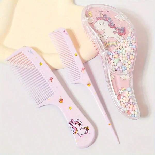 3 pièces/Set Brosses à cheveux mignonnes - Utilisation mouillée et sèche, Convient à tous les types de cheveux, Poignée en plastique ABS , Cadeau parfait