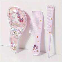 3pcs/Set Cute Hair Brush Set - Wet & Dry Use, Suitable For All Hair Types, Durable ABS Plastic Handle, Perfect Gift - Comb Three Piece Set - View 5