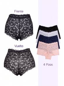 4pzs sexy cacheteros de encaje hermosa lencería sensual tallas plus - Negro - Ver 1