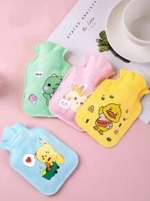 1 件卡通热水袋，充气防爆防漏植绒暖手宝，注水暖肚脐，设计可爱 - 彩色 - 查看 3