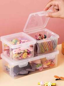 1 Pack, 1pc/3pcs Hair Accessories Storage Box, Desk-Top Large Capacity Jewelry Box, Student Hair Band Scrunchie Dust-Proof Transparent Vanity Organizer, Travel Miscellaneous Storage Box - Clear - View 1