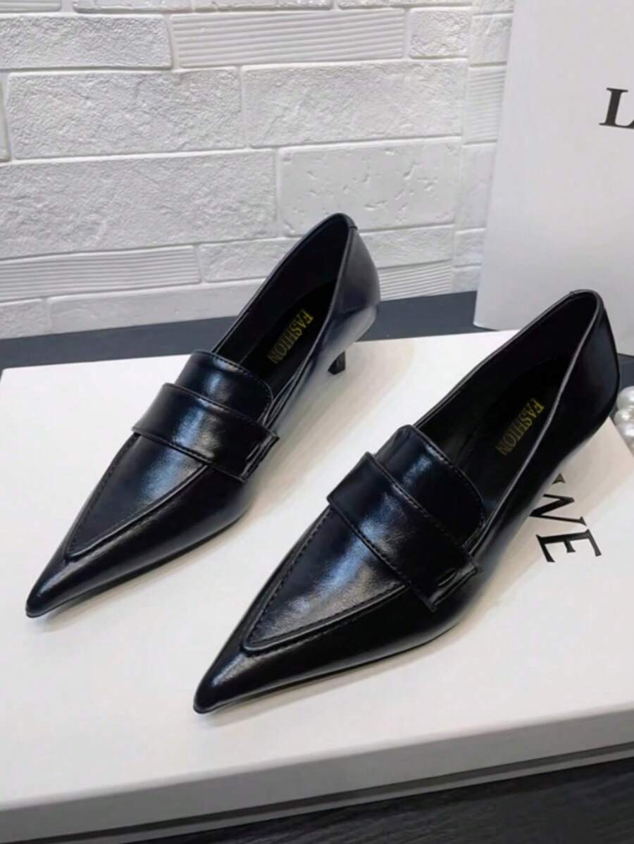 2024 Spring New Retro Pointed Toe Loafers For Women, Simple Design Deep Mouth Shoes, Versatile