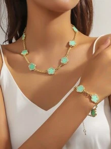 yhvmcl 1 pieza Elegante conjunto de collar de cadena multicapa de flor de cinco pétalos de metal minimalista para mujeres