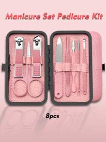 修甲套装、修脚套装、指甲钳套装、指甲钳套装、嵌甲套装、指甲修剪器套装、8/18/24件旅行指甲套装护理美容工具（带精致盒子）、美甲工具、美甲工具、指甲护理工具、粉色、旅行用品、美甲用品、足部护理、指甲护理