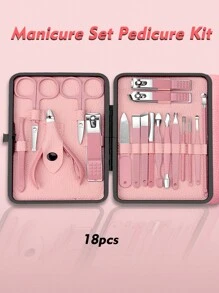 修甲套装、修脚套装、指甲钳套装、指甲钳套装、嵌甲套装、指甲修剪器套装、8/18/24件旅行指甲套装护理美容工具（带精致盒子）、美甲工具、美甲工具、指甲护理工具、粉色、旅行用品、美甲用品、足部护理、指甲护理