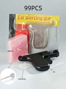 100 pièces/set Kit de perçage d'oreille stérile, (y compris 98 boucles d'oreilles plaquées argent) Pistolet de perçage d'oreille à usage unique avec faible douleur, convenant aux étudiants et aux outils et accessoires de beauté des oreilles personnels