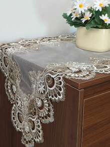 1pc French Vintage Style Tablecloth, Floral Bicolor Water-Soluble Lace Edging, Suitable For Kitchen, Cupboard, Dust Cover, Stain Resistant Table Mat, Fits TV Cabinet, Coffee Table, Dining Table, Wedding & Home Party Decor, Square/Round/Long Size - Light Brown - View 6