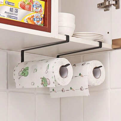 1/2pcs Free Hanging Organizer Kitchen Paper Towel Holder Cabinet Slouchy Paper Roll Holder Cling Film Rag Shelf