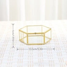 Brass Edged Hexagonal Jewelry Ring Storage Box, Modern Home Decor Gifts For Women Back To School