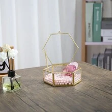 Brass Edged Hexagonal Jewelry Ring Storage Box, Modern Home Decor Gifts For Women Back To School