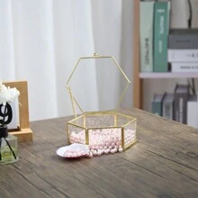Brass Edged Hexagonal Jewelry Ring Storage Box, Modern Home Decor Gifts For Women Back To School