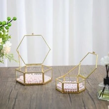Brass Edged Hexagonal Jewelry Ring Storage Box, Modern Home Decor Gifts For Women Back To School
