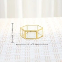 Brass Edged Hexagonal Jewelry Ring Storage Box, Modern Home Decor Gifts For Women Back To School