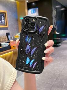 1pc Black Butterfly Shockproof Phone Case Compatible With Apple, /Compatible With Galaxy, Compatible With Infinix, Compatible With Redmi, Compatible With OPPO, Compatible With VIVO, Compatible With Realme Waterproof Anti-Fall Scratch Resistant,International Version, Not The Domestic Version - Black - View 2