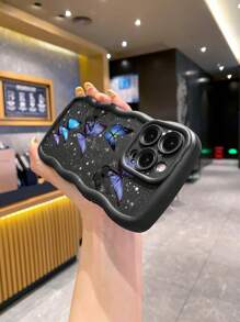 1pc Black Butterfly Shockproof Phone Case Compatible With Apple, /Compatible With Galaxy, Compatible With Infinix, Compatible With Redmi, Compatible With OPPO, Compatible With VIVO, Compatible With Realme Waterproof Anti-Fall Scratch Resistant,International Version, Not The Domestic Version - Black - View 4