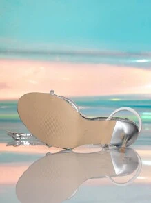 女士银色水钻扣凉鞋，华丽度假风格露趾夏季凉鞋，适合派对、舞蹈、夜总会 - 銀色 - 查看 3