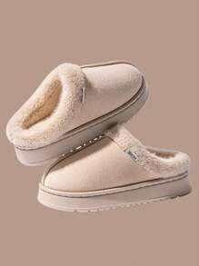 Comfortable & Fashionable Men's Plush Slippers, Anti-Slip Thick Sole Fluffy Slides For Indoor Home Wear, Warm For Autumn/Winter, Unisex