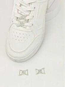 2pcs Elegant Hollow Alloy Shoe Clips With Shiny Rhinestones & Faux Pearls, Suitable For Boots And Sneakers
