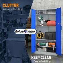 Yizosh Metal Garage Storage Cabinet With 2 Doors And 5 Adjustable Shelves - 71" Steel Lockable File Cabinet,Locking Tool Cabinets For Office,Home,Garage,Gym,School (Black) - Gray Blue - View 7