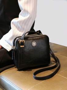 New Autumn And Winter Retro Sunflower Multi-Compartment Multi-Functional Bag, Summer Oil Leather Small Square Bag, Fashionable, Casual And Versatile, Travel, Commuting, Shoulder, Dating, Diagonal Cross, Women's Gift Small Bag, Simple, Easy To Match, Small Bag, Elegant, Multi-Color