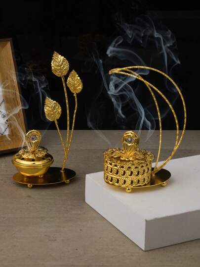 1 pezzo Bruciatore di incenso in stile arabo placcato oro, a forma di luna e foglia, durevole, adatto per la combustione di incenso, design tradizionale conveniente ed elegante